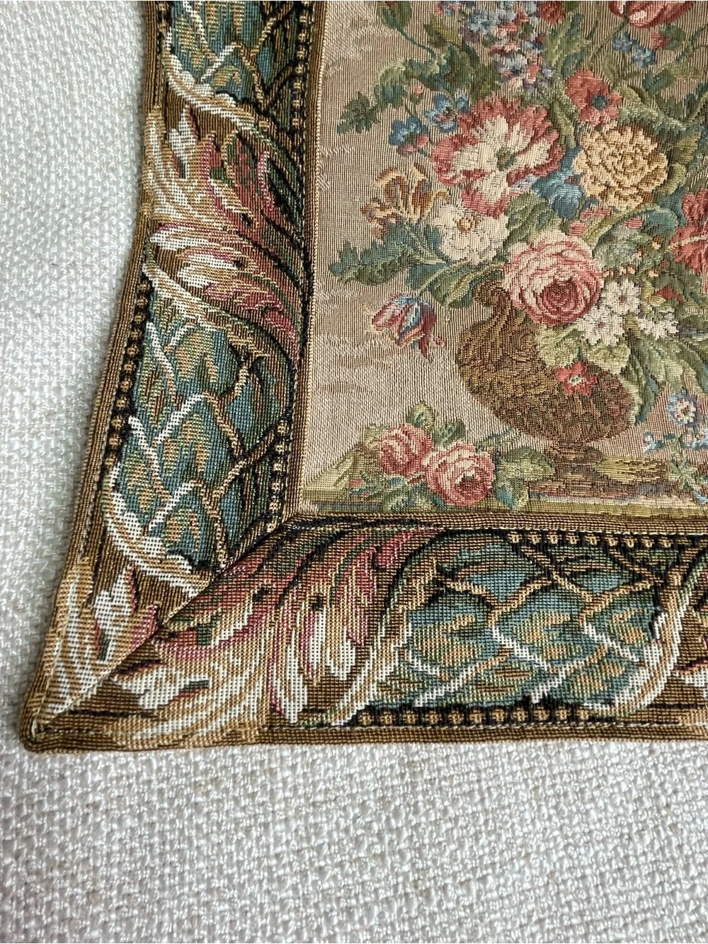 Belgium Tapestry Needlepoint 'Point de Rose' Floral Scene Wall Hanging Decor